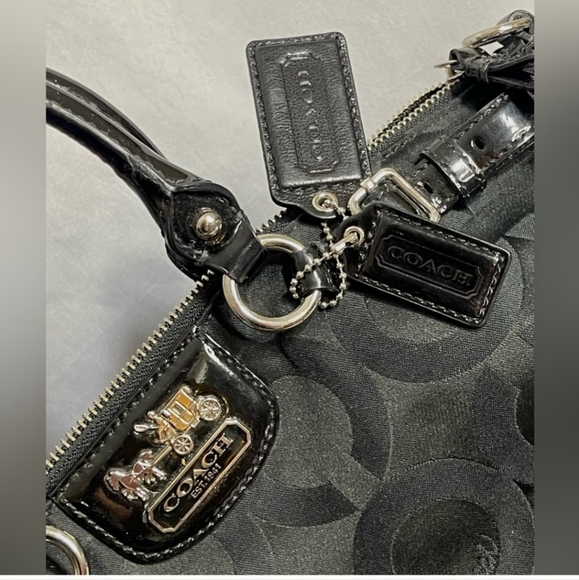 NWOT! Coach medium black monogram canvas Madison OP Art satchel crossbody bag - Picture 7 of 7